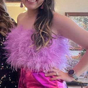 Buddy Love Fancy Strapless Feather Crop Top in Lavender